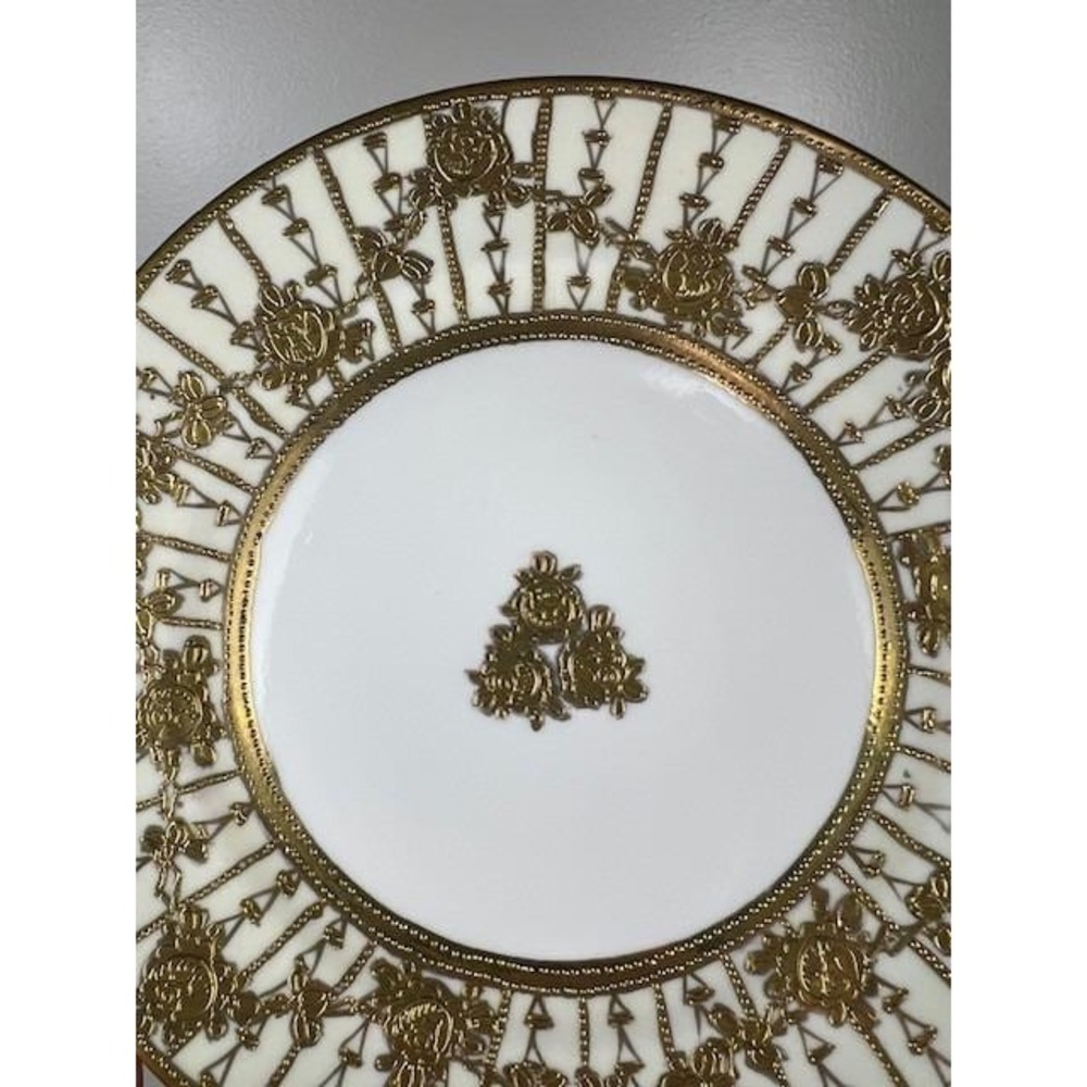 Antique Nippon Hand Painted Decorative Plate Gold Trim Floral Design Collectible